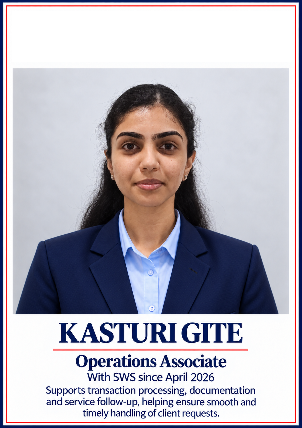 Ms. Kasturi Gite, Operations Support, SWS Fintech Services Nashik