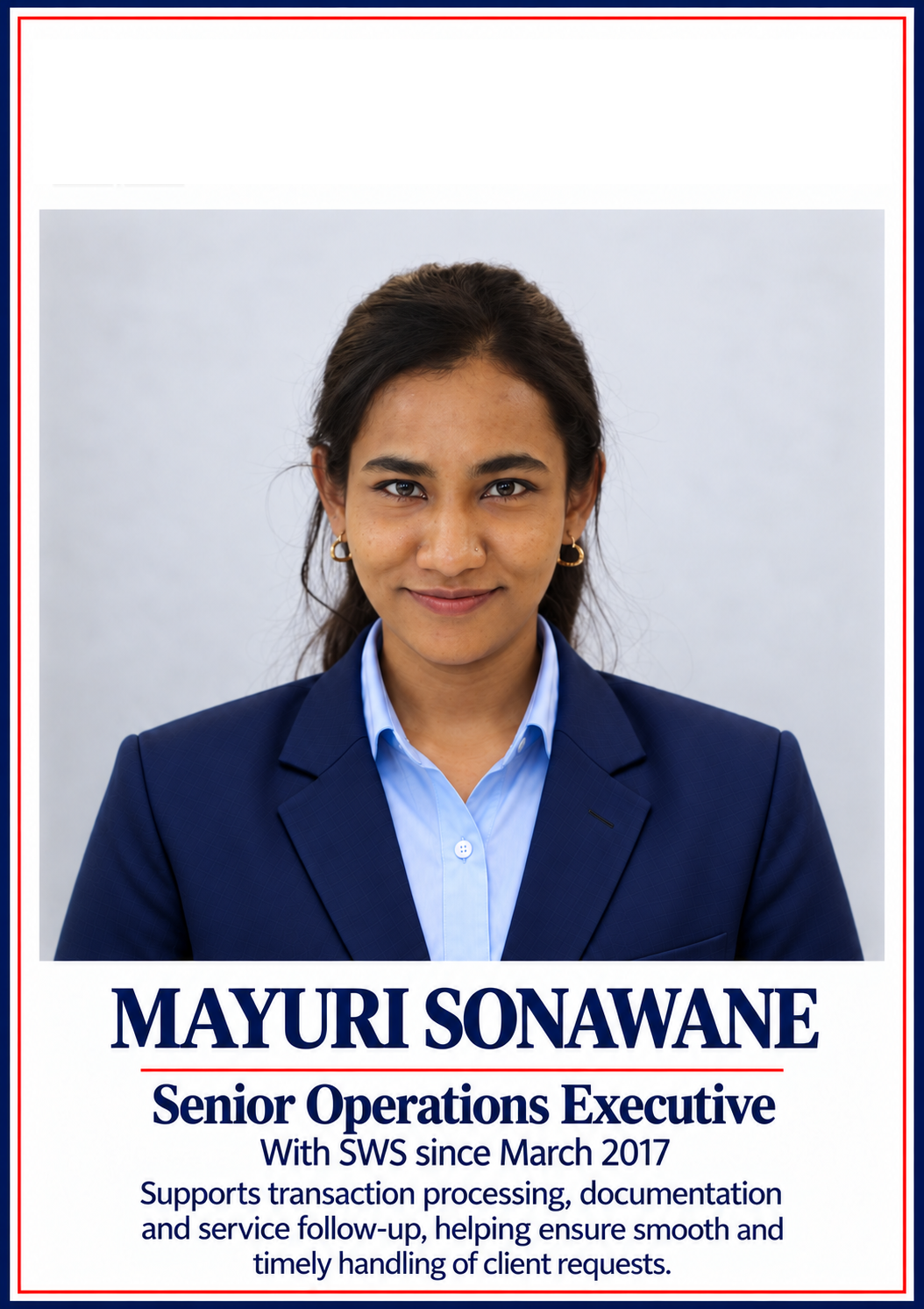 Ms. Mayuri Sonawane, Operations Support, SWS Fintech Services Nashik